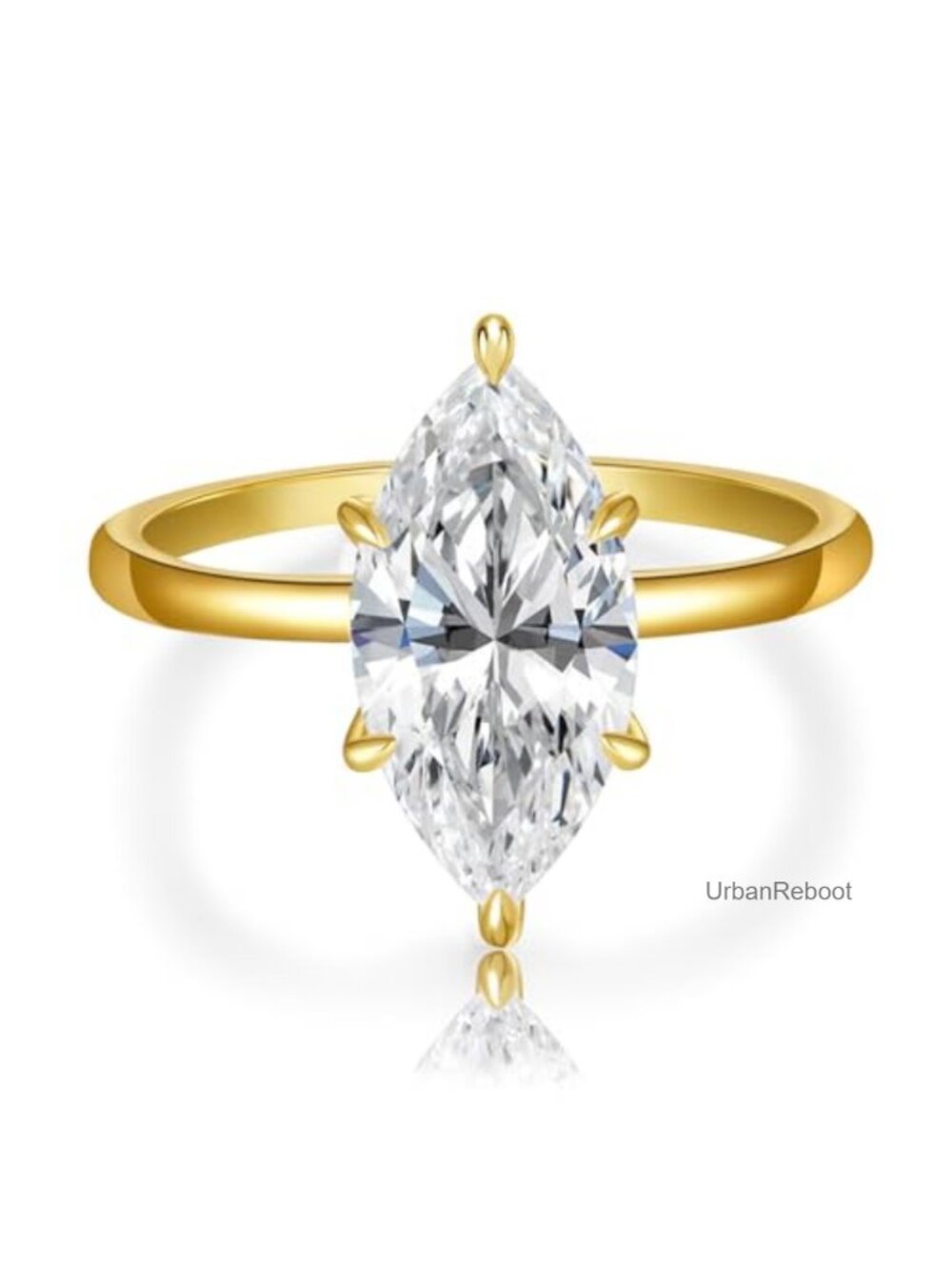 3.5ct Marquise Engagement Ring Women's 14k Gold Plated Cubic Zirconia Size 8